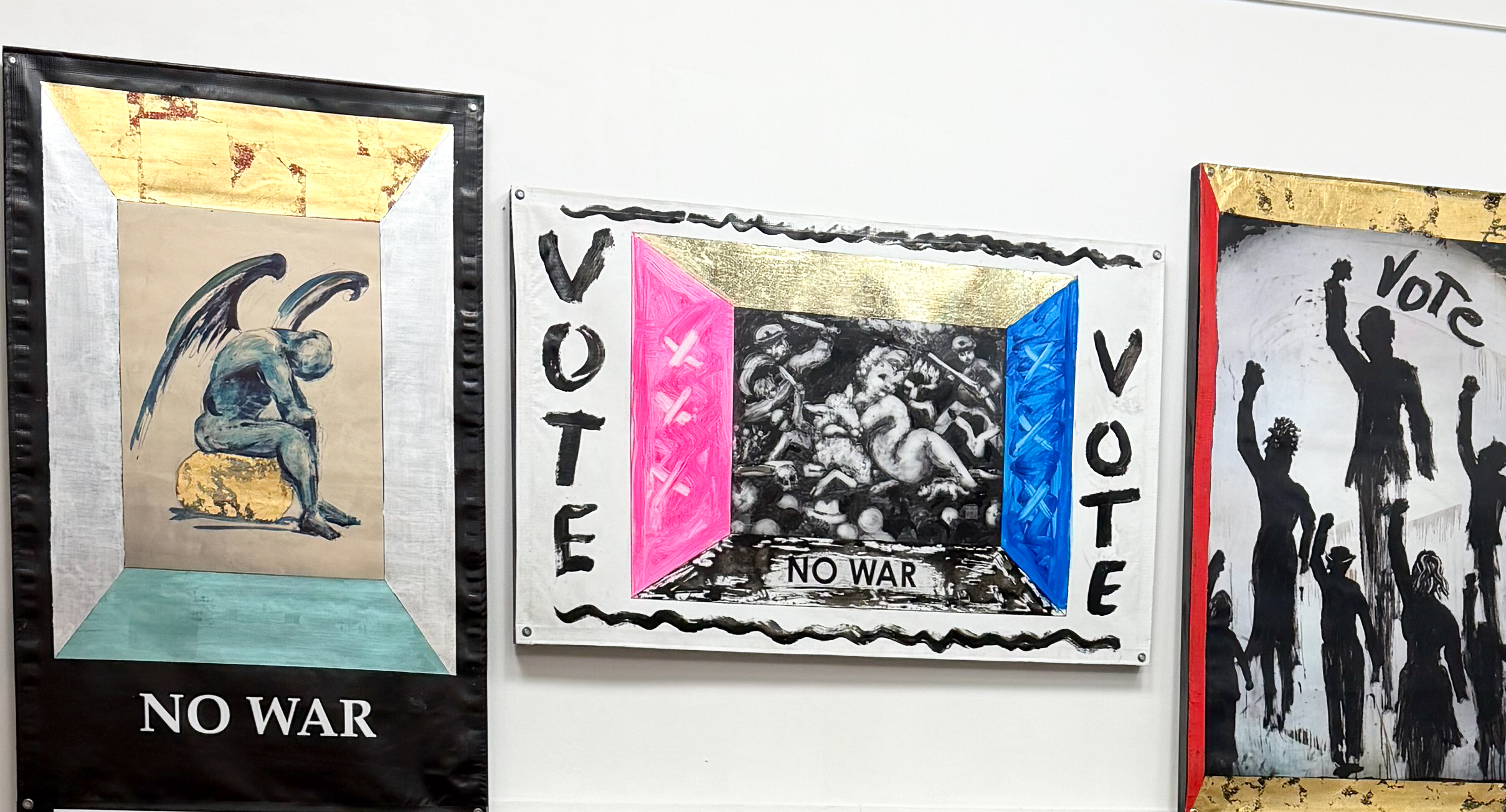 Norton Wisdom NO WAR and VOTE paintings